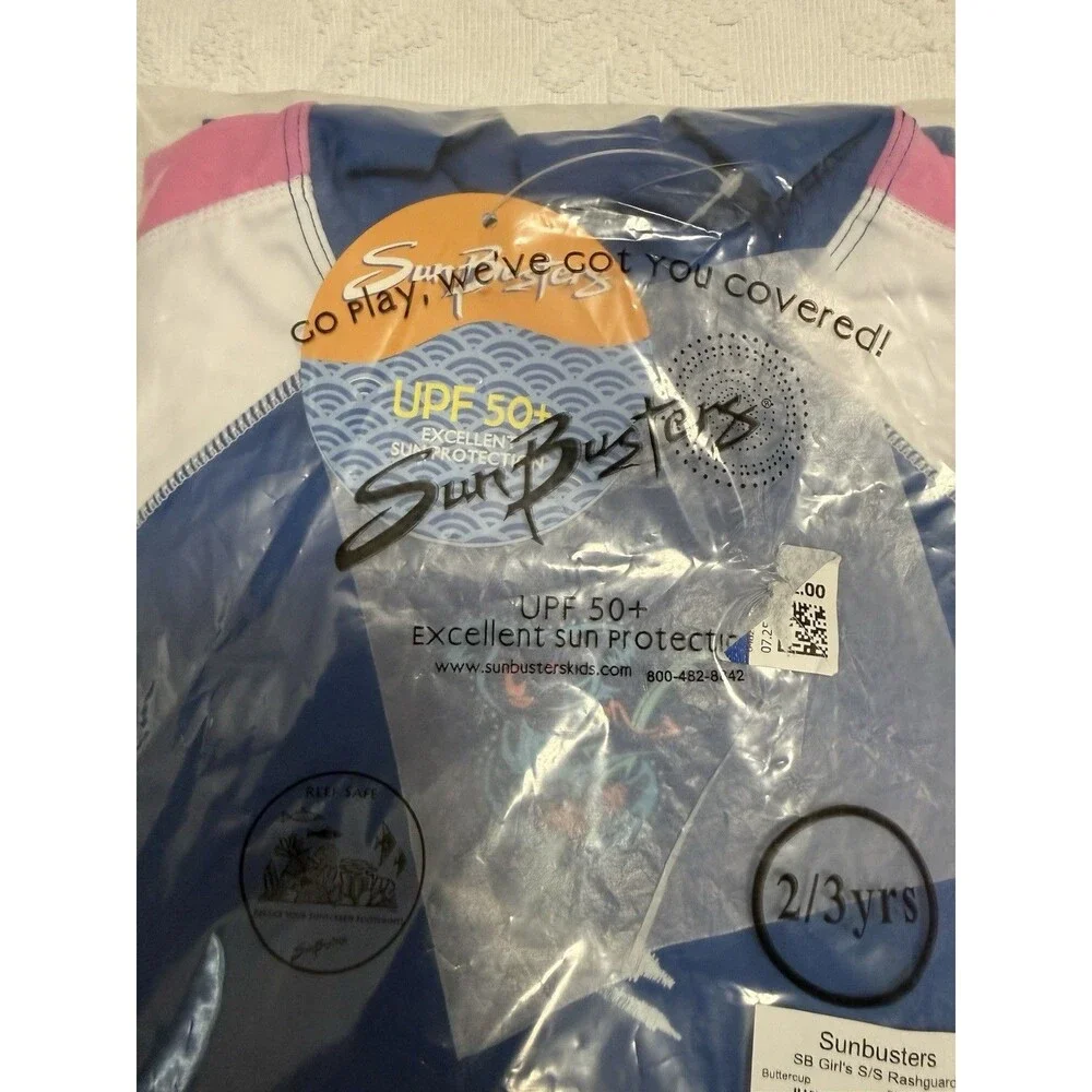 NWT SunBusters Buttercup Rash Guard 2/3Y UPF 50+ Navy & Pink Koala Girl Swim Top